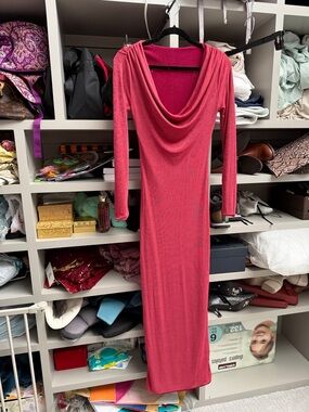 JLUXLABEL Rose Pink Cowl-Neck Long Sleeve Maxi Dress